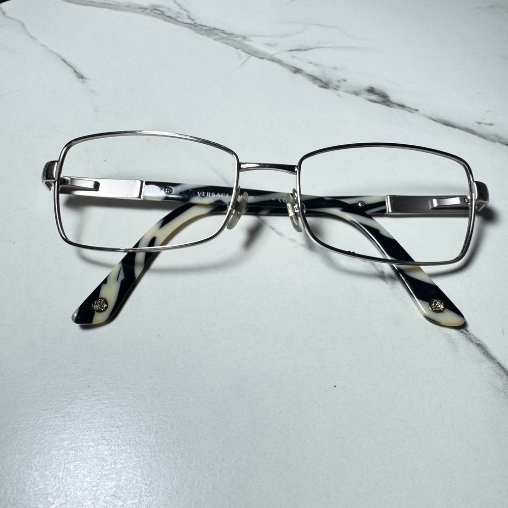 Versace Mod 1180 1000 Silver Black White Marble Eyeglass Frames Italy 52-17-135